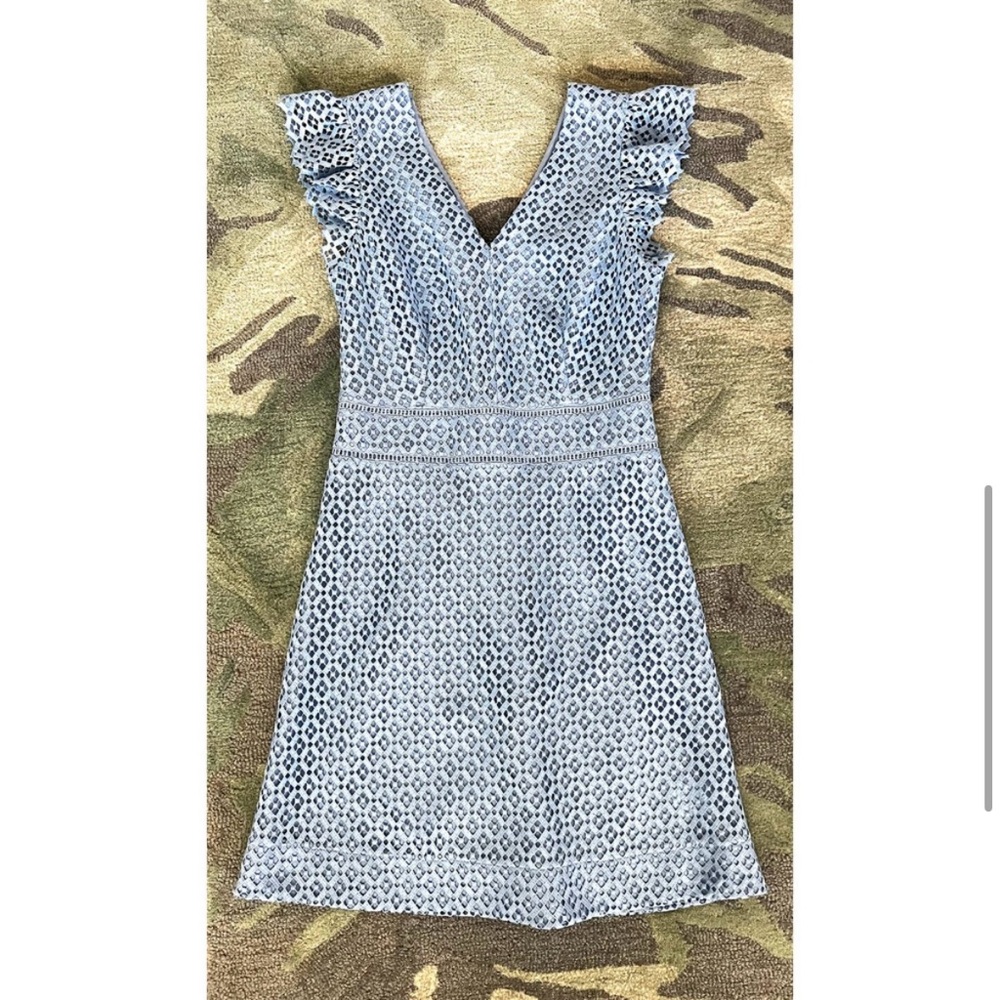 Draper James Blue Lattice Eyelet Lace Flutter Sleeve Dress - Picture 8 of 10